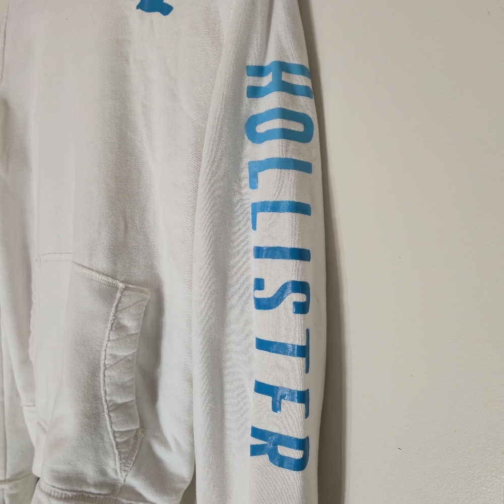 Hollister Size XL White Blue Graphic Seagull Sleeve Logo Pullover Hoodie Y2K - Picture 5 of 11